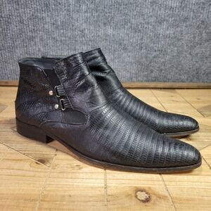 Men's Black Textured Leather Boots